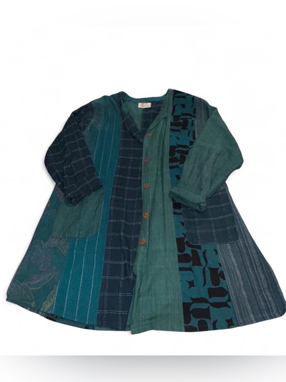 Vintage wild thing Patchwork Teal & Forest Green Button Front sweater/shirt